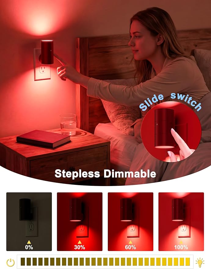 VOLISUN Red Night Light Plug into Wall, LED Night Lights with Light Sensor, Sleep Aid Red, Dimmable Night Light for Christmas, Holiday Decor, Hallway, Bedroom, 2 Pack