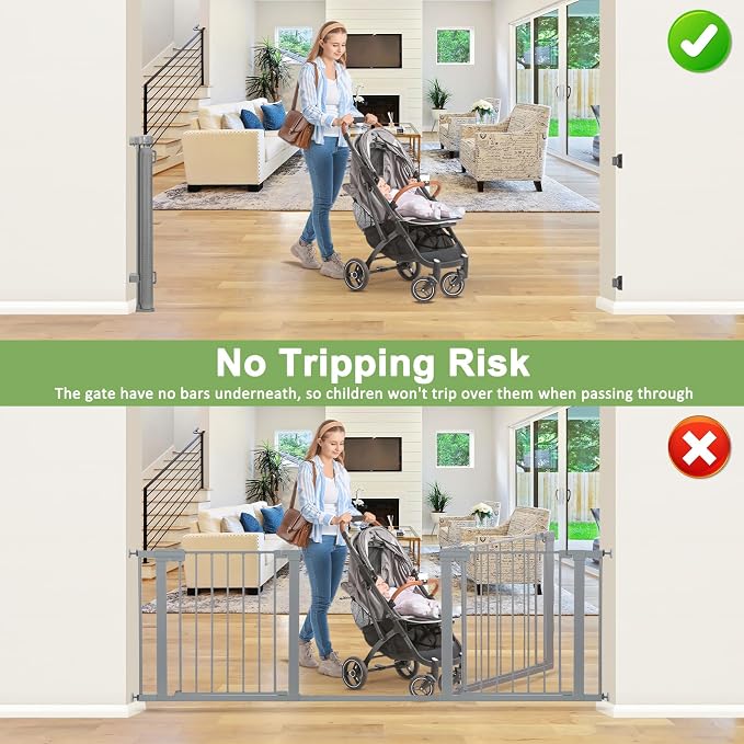 Reinforced 100” Extra Wide Baby Gate for Doorway, 33” Tall Retractable Dog Gate with Reinforced Strips, 8.33 Ft Wide Baby Gates for Large Openings, Anti-Scratch Retractable Pet Gates for Dogs, Gray