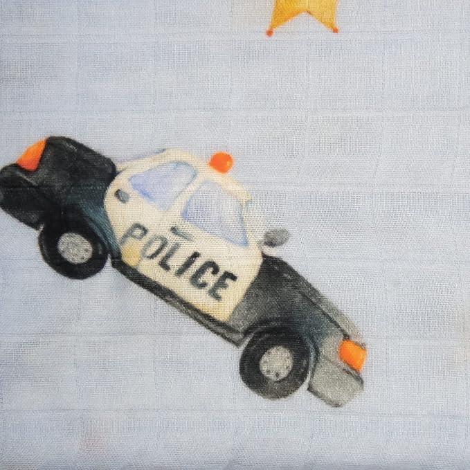 immispace - Ultra Soft Swaddle Blanket | Muslin Blankets for Girls & Boys | Newborns & Infants Gifts | 30% Organic Cotton + 70% Rayon | Large 47" x 47" | Machine Washable (Police Car)