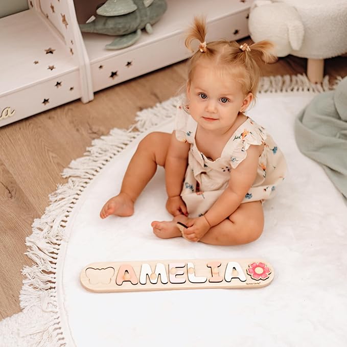 Personalized Name Puzzle with Pegs, Newborn Baby Gift, Montessori Puzzle for Toddlers, Wooden Toys for Kids, Baby Shower or Baptism