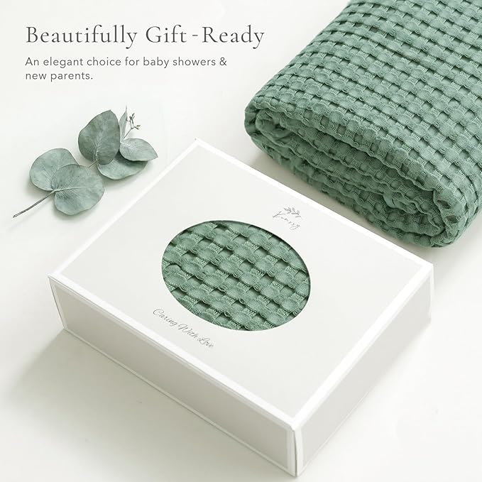 Konssy Waffle Baby Blanket - Soft & Cozy Nursery Swaddle Blanket, Lightweight Toddler Throw for Boys & Girls, Ideal for Wrapping(Green)