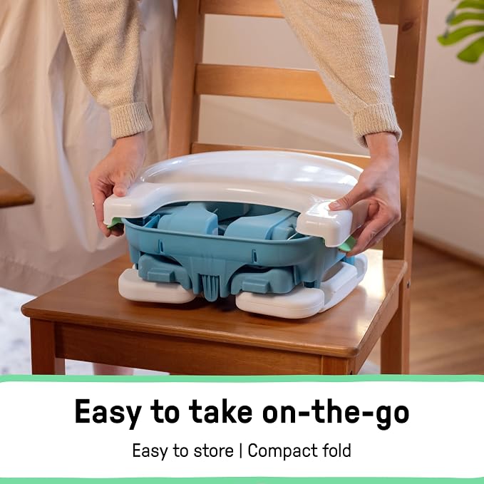 Ingenuity Deluxe Comfort Booster Seat for Kitchen Chair, Compact Fold, Portable, Lightweight, Toddler Booster Seat for Dining Table, from 6 Months to 3 Years – Teal