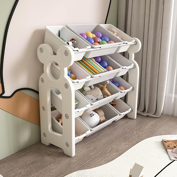 Kids Toy Organizer with 12 Storage Bins, Toy Organizer and Storage for Kids’ Toys, Children Toy Storage Organizer for Playroom, Kids Room, Nursery Room