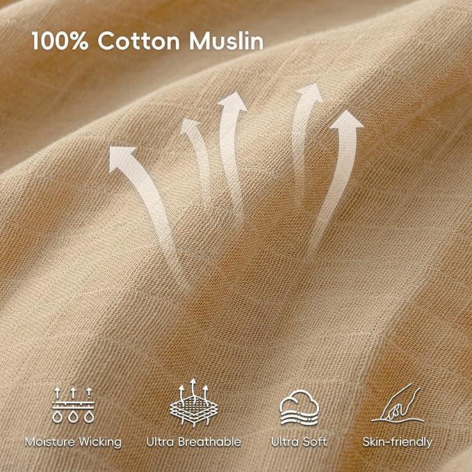 david's kids 4 Pack Baby Muslin Swaddle Blankets 47" x 47", 100% Cotton Swaddle Wrap for Boys Girls, Ultra Soft Breathable Receiving Blanket for Newborns, Sepia & Sage Green & White Cap & Grey