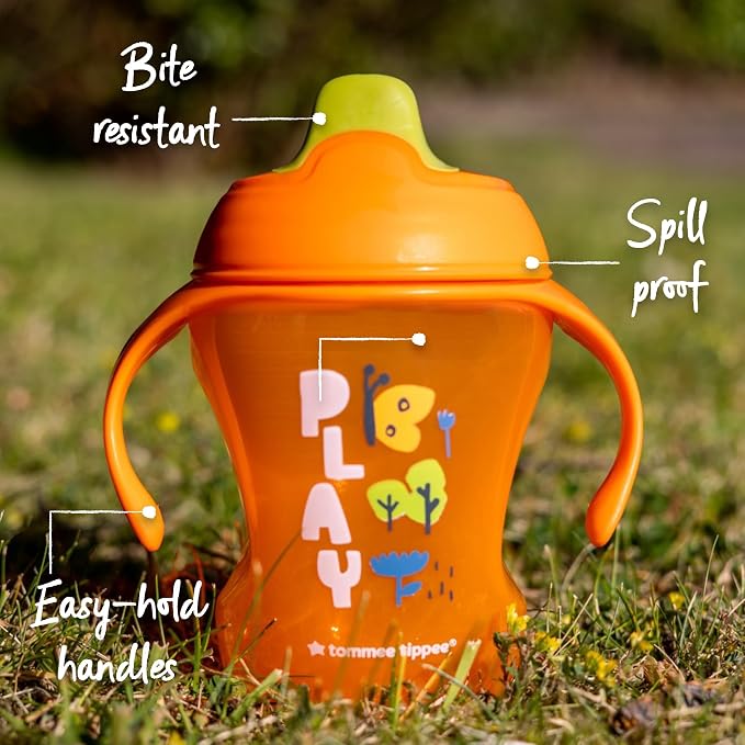 Tommee Tippee 8oz Trainer Sippee Cups with Handles for Babies and Toddlers, Spill-Proof, BPA Free, Blue, Orange and Green, Pack of 3