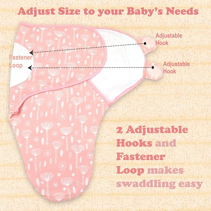 Swaddles for Newborns – 3-Pack Infant Swaddles 0-3 Months – Adjustable Swaddle Sleep Sack – Soft Organic Cotton Baby Wrap for Safe & Cozy Sleep (Rose Pink)