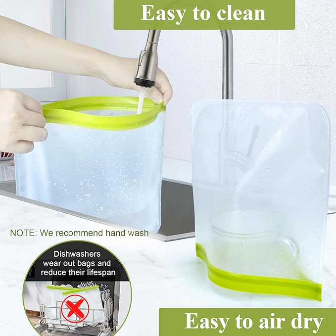 4 Pack Reusable Gallon Freezer Bags,Silicone Bags Reusable Storage Baggies,Food Storage Bags, Leakproof Food Storage Containers for Sandwich Snack Travel Picnic, Work, Home Use
