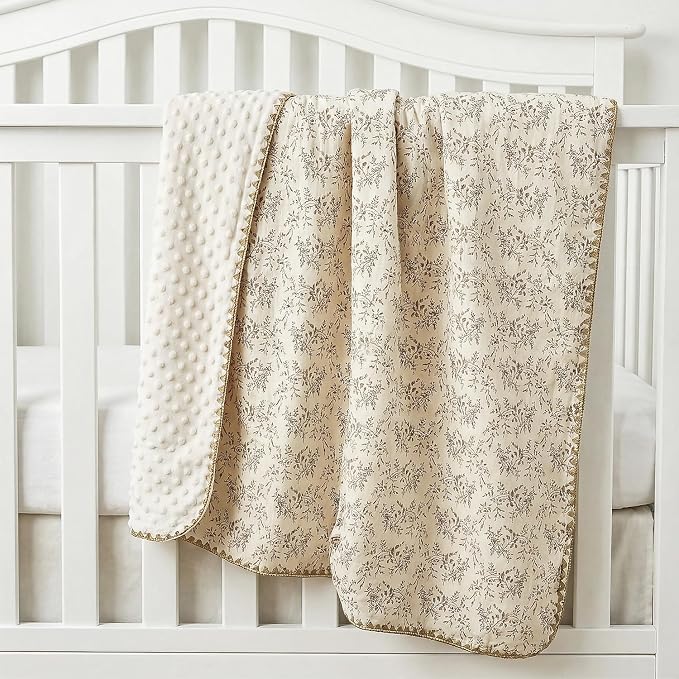 Baby Blanket 40x40 Inches,Muslin Cotton and Minky Dotted Double Layer Soft Receiving Blanket for Newborn Toddler,Hibiscus