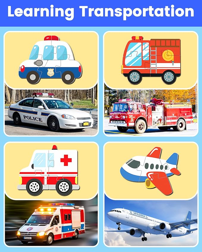 Benresive Wooden Toddler Puzzles for Boys Girls Age 1 2 3, 4 Pack Montessori Vehicle Toys, Educational Preschool Learning Toys, Great Birthday Gifts for Toddlers
