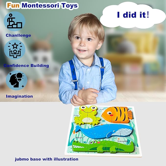 Montessori Wooden Toddler Puzzles, Educational Gift Jigsaw Puzzle for Toddlers 1-3 Year Old,Learning Toys for Ages 2-4 Boys Girls Kids