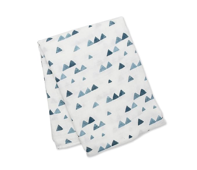 Lulujo Baby Hello World Newborn Hat and Swaddle Blanket Set, Triangle Blue