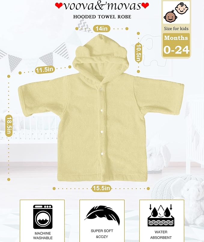 VOOVA & MOVAS Baby Hooded Towel with Bear Ear, 0-24Months | 100% Cotton, Ultra-Soft & Absorbent | Gentle for Sensitive Skin, Bath, Pool & Beach Towel | Newborn (Beige)