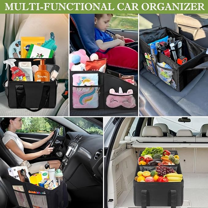 BLIRITEL Car Seat Organizer for Front & Back Seat, Passenger Seat Organizer, Small Car Seat Storage Caddy for kids & Adult with Divide, Handles and Multiple Mesh Pockets (Cyan)