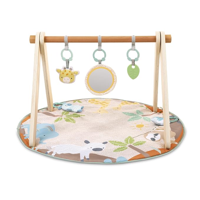 Ingenuity Wonder & Wood Baby Play Mat, Play Gym for Baby, Foldable A-Frame Bar, Machine-Washable Mat, for Ages 0-36 Months