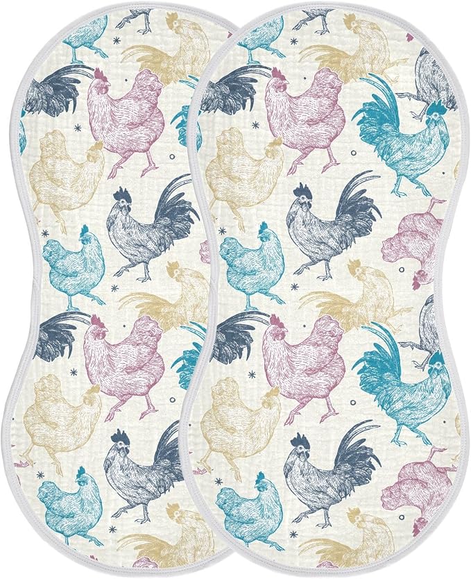 vvfelixl Muslin Burp Cloths Chicken Collection Baby Washcloths for Baby Girl Boys 2 Pack Beige