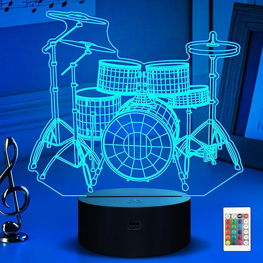 Ammonite Drum kit Night Light, 3D Illusion lamp for Kids, 16 Colors Changing with Remote & Timer, Amazing Idea Choice for Musical Instrument Shop Home Party Supply Decoration