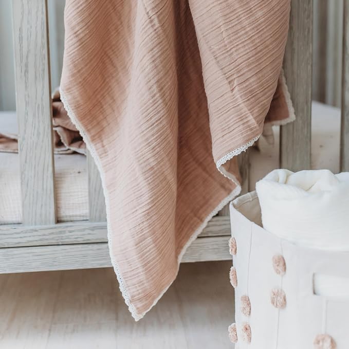 MakeMake Organics GOTS Certified Organic Cotton Muslin Soft Breathable Lightweight Swaddle and Comfort Organic Baby Blanket for Toddler Baby Boys and Girls - Pecan, 30" x 40"