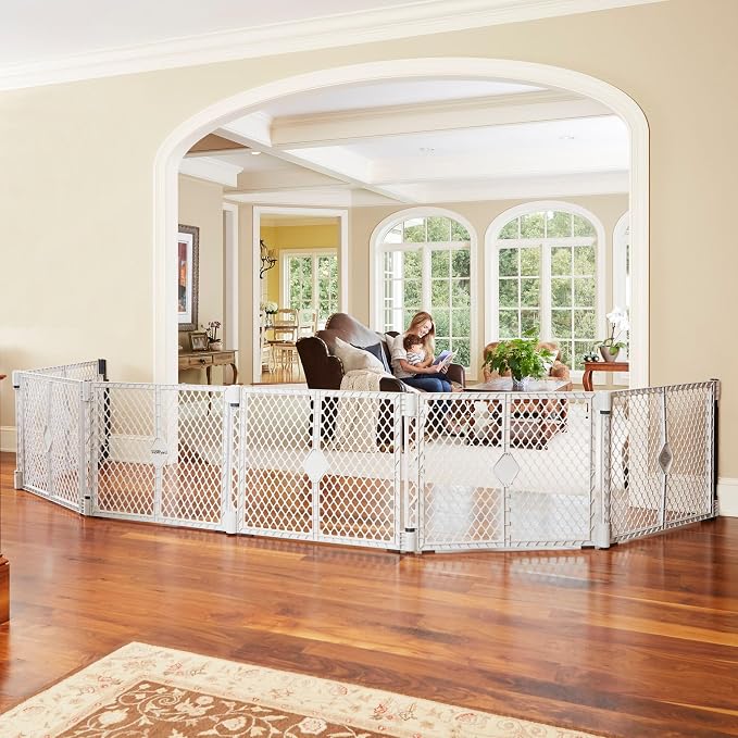 Toddleroo by North States - Superyard Duo Extra Wide Baby Gate & Play Yard: 6 Panel Baby Playpen - Included Wall Mount Kit - Made in USA - 38.5 to 201 Inches Wide - 26 Inches Tall - Light Gray