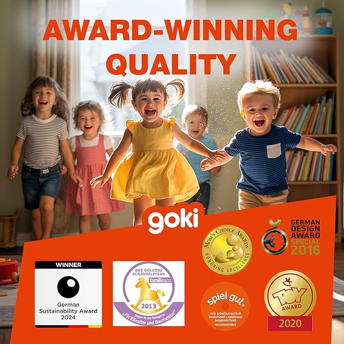 Goki Rainbow Stacking Toys for Toddlers 1–3 Little Prince | Classic 6-Piece Ring Stacker | Colorful Wooden Rainbow Stacking Rings for Fine Motor Skill Development & Early Learning Wood Toys