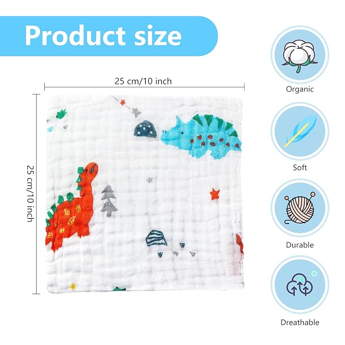 Baby Muslin Washcloths Baby Towels and Washcloths for Newborn Essentials Must Haves Wash Clothes Soft for Baby Muslin Burp Cloths for Face Baby Wash Cloths 10 Pack 10x10 Inches
