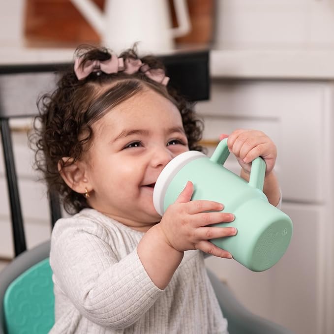 Infantino My 1st Tumbler, 9 Oz. Silicone Sippy Cup with Straw & Handle, Spill-Resistant Baby Cup for On-the-Go, BPA-Free Transition Bottle, Cool Mint