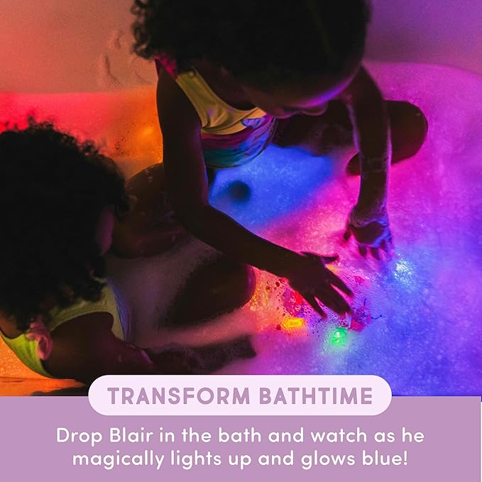 Glo Pals Blair Bath & Bedtime Bundle - Light Up Bath Toy with 1 Interactive Book, 2 Light Cubes & 1 Magic Magnifier - Toddler Bath Toys Set with Storybook Character - Educational Kids Bath Time Fun
