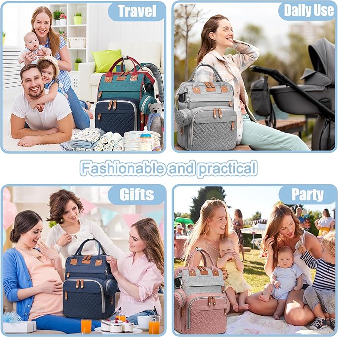 SHITIESHOU Diaper Bag Backpack Baby Bag for Mom Dad with Changing Pad, 19 Pockets, Large Waterproof Travel Baby Girl Boy Toddle Diaper Bag with Insulated Pocket, Baby Shower Gifts, Pink