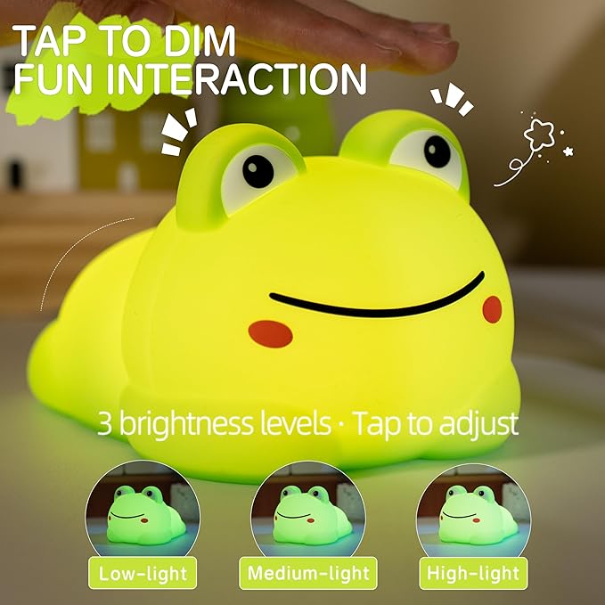 Led Cute Frog Night Light, Dimmable Timer Kawaii Lamps, Super Squishy Silicone USB Rechargeable Touch Control Night Lamp, Used for Camping Party Room Decor (Frog A)
