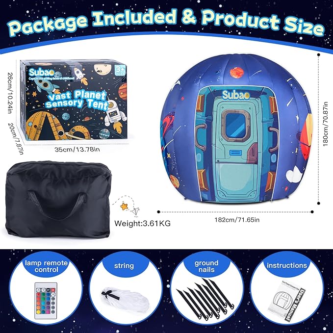 Subao Sensory Tent for Kids & Adults,Astronaut Galaxy Inflatable Light Up Sensory Toys for Autism & ADHD,Kids Tent for Home School Classroom Party Indoor Play,Autism Sensory Products for Calm Corner