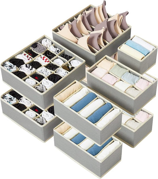 Kootek 10 Pack Drawer Organizer Clothes, 92 Cell Dresser Organizer Socks Underwear Drawer Organizers Clothing Foldable Dividers Closet Organizers and Storage Box for Baby Clothes, Bra, Ties, Scarf
