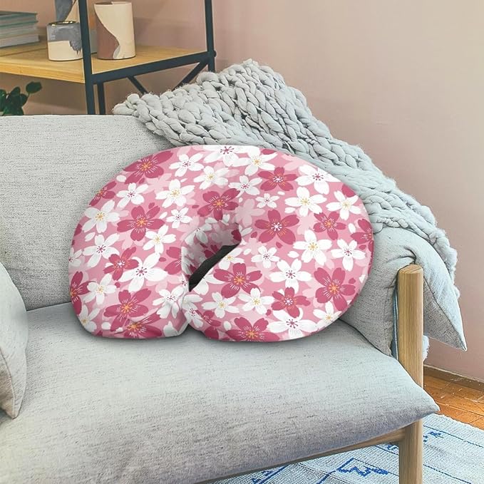 Pink Cherry Blossoms Nursing Pillow Covers, Nursing Pillow Slipcovers Breastfeeding Newborn Infant Feeding Cushion Cover Case