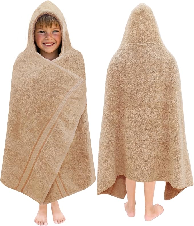 ORIGINAL KIDS Hooded Bath Towel Wrap - Ultra Soft 100% Cotton Terry Large Oversized Hooded Kids Towel - Toddler Big Kid Shower Pool Beach Towel - Absorbent Quick Dry Easy Care Gift - 30 x 54 - Linen