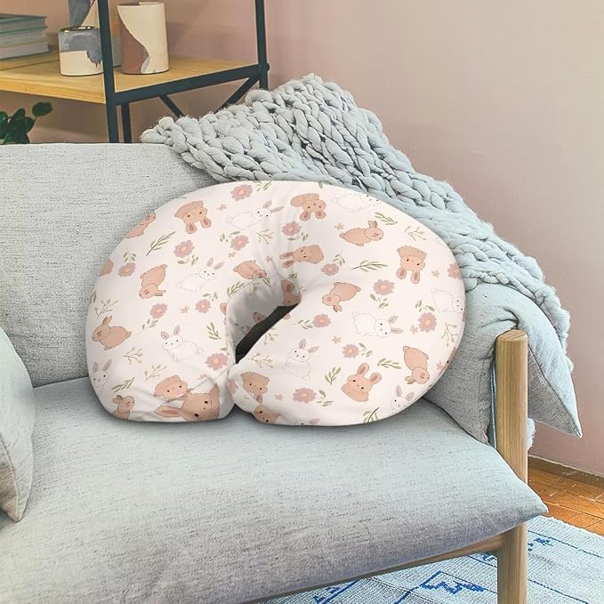 Rabbit and Flower Nursing Pillow Cover for Baby Boy Girl Ultra Soft Comfortable Newborn Nursing Pillow Case Baby Essentials