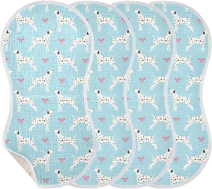 Muslin Baby Burp Cloths, Cute Dalmatian Dog Muslin Washcloths Baby Bibs Rags Comfy Soft Absorbent in for Newborn Boys and Girls 4 Piece 22 x 11 Inch