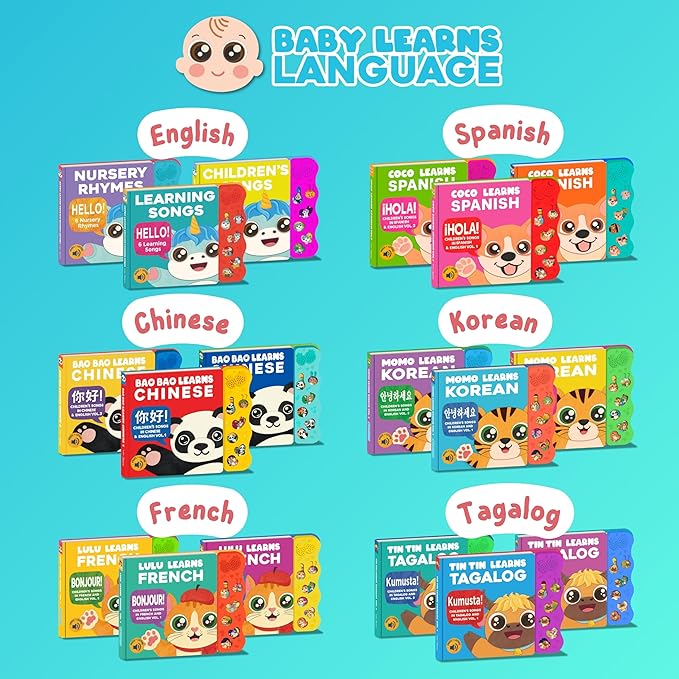 Vol. 1 ??Interactive Sound Board Book for Toddlers 1-3, Bilingual English & Hangul Songs & First Words, Talking Musical Learning Toy and Gift for Babies & Kids