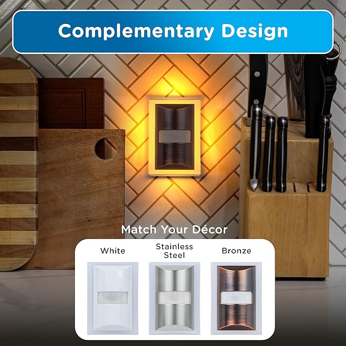 Enbrighten SleepLite LED Night Light Motion Sensor Nightlight Dusk to Dawn Amber Lights Ambient Lighting Room Decor for Bedroom Baby Nursery Bathroom Oil Rubbed Bronze 2 Pack