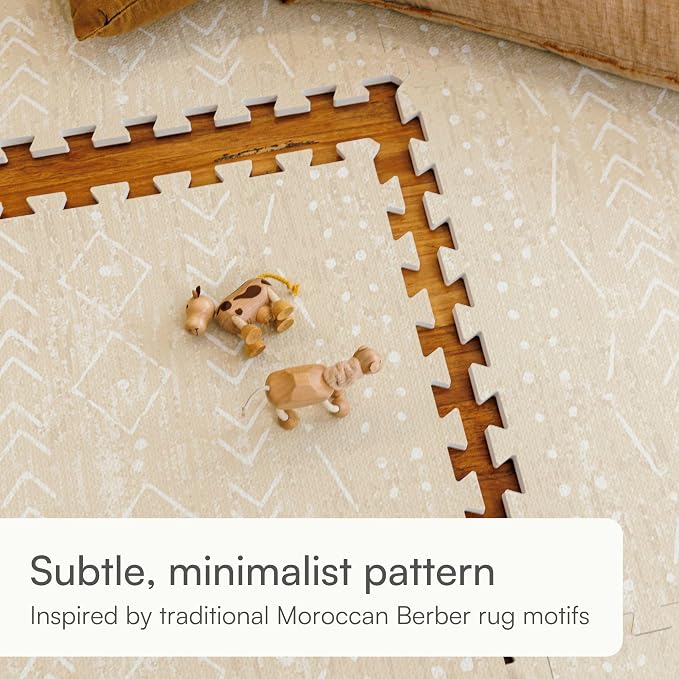 Lillefolk Baby Play Mat for Floor – 8x8ft Beige | PFAS Free Non Toxic Premium EVA Foam Tiles for Tummy Time, Crawling & Playpen – No Lose Edges Interlocking Floor Mat for Babies & Toddlers (16 Tiles)