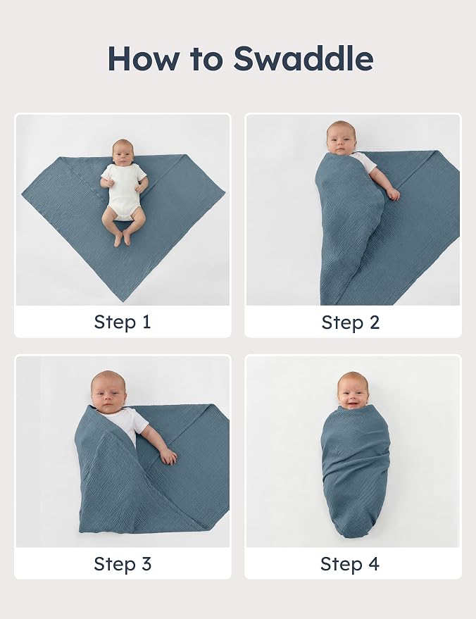 Unnivoll Muslin Swaddle Blankets for Newborns, 100% Cotton Receiving Blankets, Large 38 x 40 inches Baby Swaddle Blanket for Baby Boys and Girls, Soft Breathable Infant Baby Essentials 3 Pack Blue