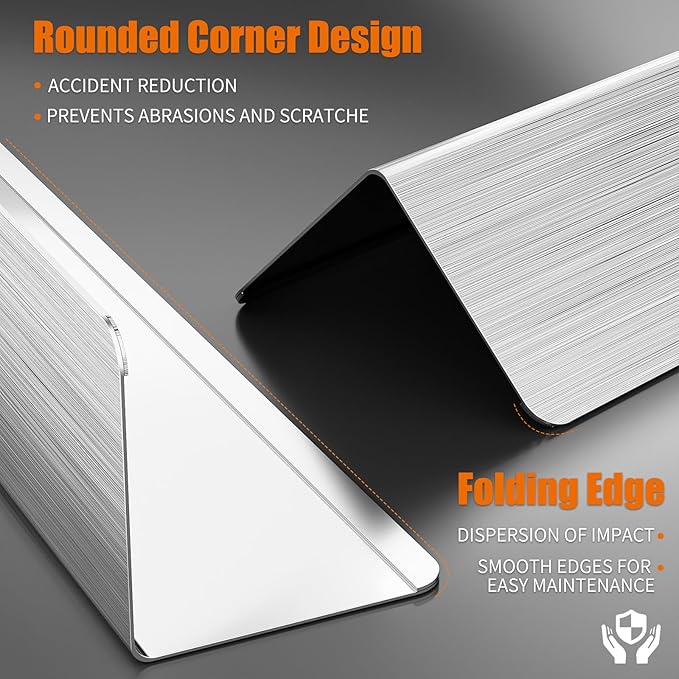 0.5x0.5x48 Inches 304 Stainless Steel Wall Corner Guards (10-Pack) Heavy Duty Rounded Corner Protector, Smooth Folded Edge Design for Wall Protection（No Adhesive）