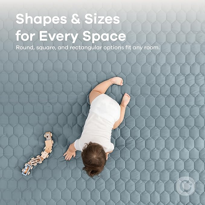 Comfy Cubs Rectangle Kids Play Mat - Small 36 x 60 inches Soft Quilted Baby Floor Mat with Non-Slip Bottom - Plush Design for Toddlers' Playtime - Comfortable and Durable - Pacific Blue