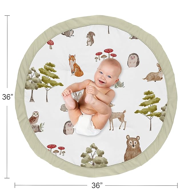 Sweet Jojo Designs Woodland Forest Animals Boy Girl Gender Neutral Unisex Baby Play Mat Tummy Time Activity Infant Playmat Playpen Tent Teepee Floor Animal Friends Brown Bear Hedgehog Deer Watercolor