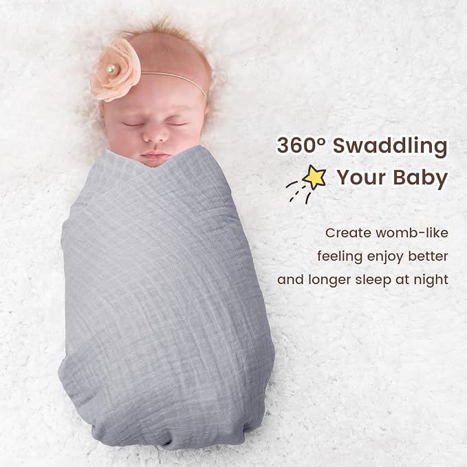 david's kids 4 Pack Baby Muslin Swaddle Blankets 47" x 47", 100% Cotton Swaddling Blankets Wrap for Boys Girls, Ultra Soft Breathable Receiving Blanket, New Born Essentials, Green&Grey&Blue&Beige