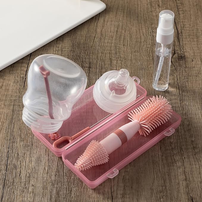 Chemimoso Small Silicone Baby Bottle Brush for Newborn Anti-Colic Baby Bottles，Portable Travel Bottle Cleaner Brush，Suit for Baby Bottles Less Than 8 OZï¼?Pink