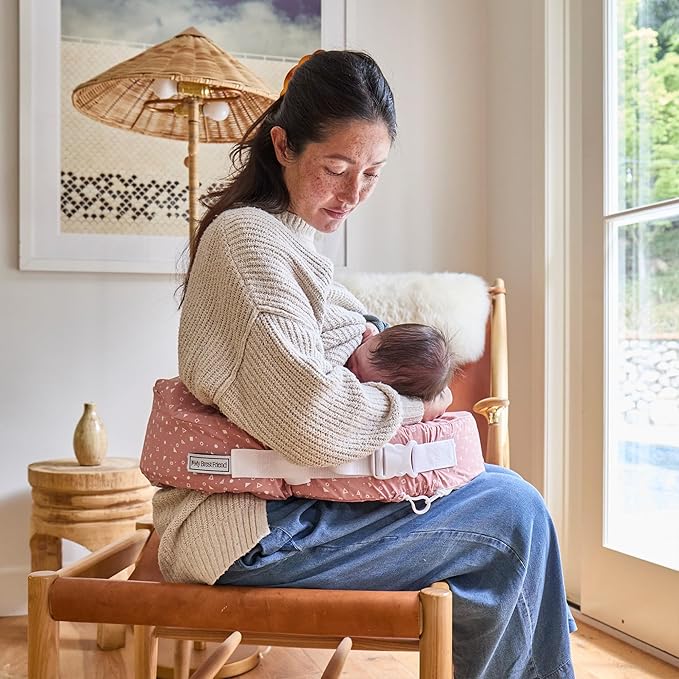 My Brest Friend Original Nursing Pillow Enhanced Ergonomics Essential Breastfeeding Pillow Support for Mom & Baby W/Convenient Side Pocket, Double Straps & Slipcover, Dusty Rose Geo