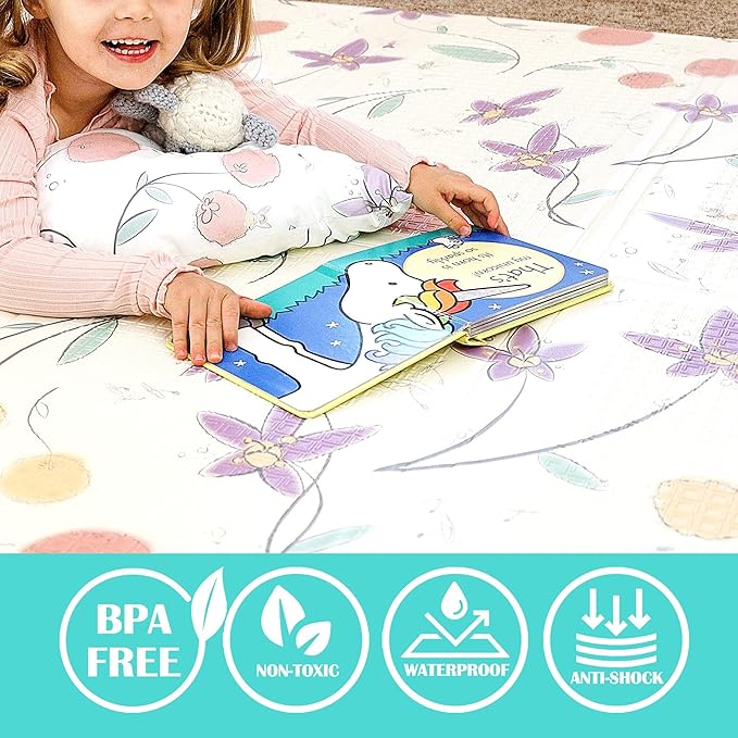 JumpOff Jo Foldable Foam Play Mat ??Large Waterproof Baby & Toddler Activity Floor Mat, Double-Sided 70 x 59 Inch Play Surface