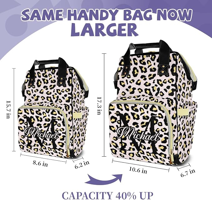 Personalized Diaper Changing Backpack - Upgraded Large Capacity with Insulated Pockets - Baby Bag for Girls, White Leopard
