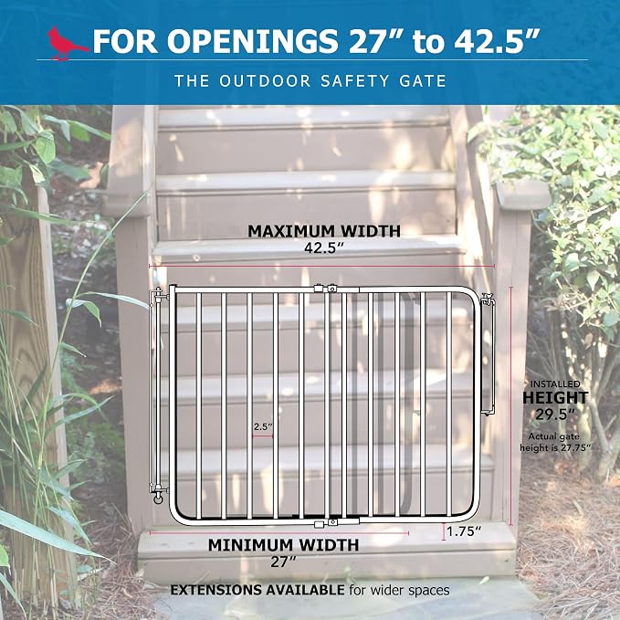 Cardinal Gates SS30OD Outdoor Baby Gate for Top of Stairs-Adjustable Outdoor Dog Gate-Aluminum Safety Gate for Kids & Pets-Can be Installed at Angles - 27 to 42.5 Inches Wide-Brown USA Based Company