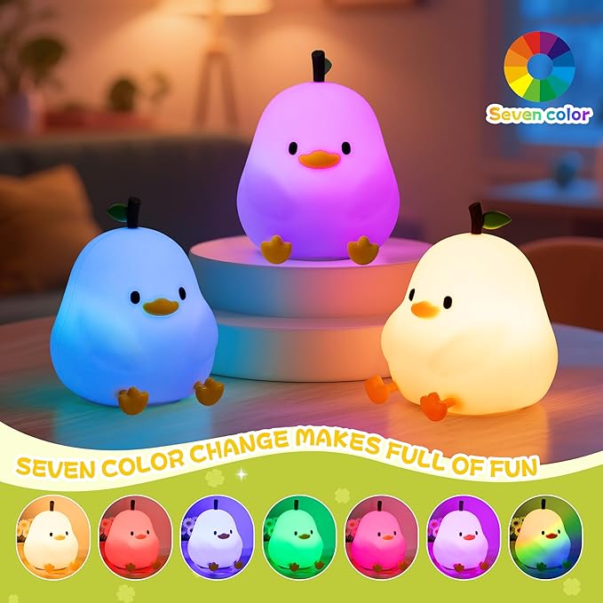 Night Light for Kids, Rechargeable Dimmable Silicone LED Nightlight with 7 Colors, Baby Nursery Night Lamp, Touch Squishy Lamp, Cute Gifts for Girls, Boys, Toddler Room Decor, White Duck