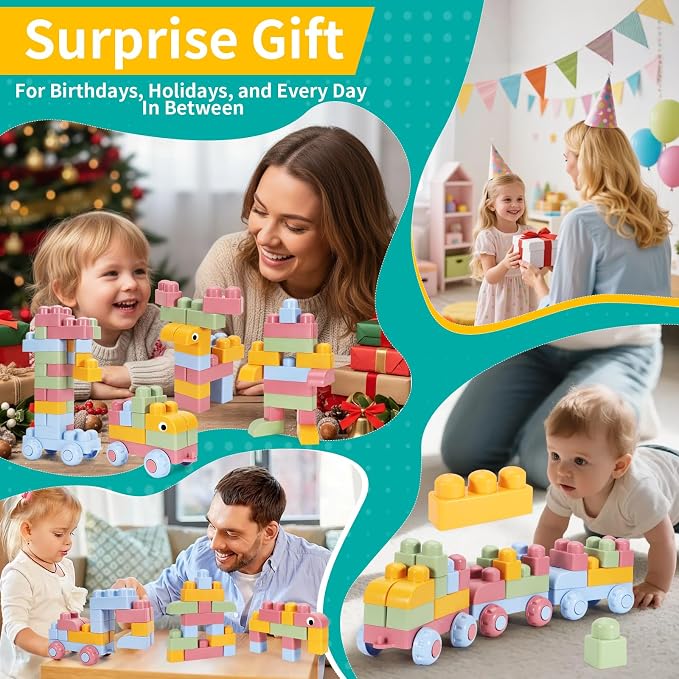 Mega Blocks for Toddlers 1-3 Big Soft Building Blocks 78 Pcs Large Construction Stacking Block Toys Toddler Building Sets Improve Imagination Creativity Hands-on Ability