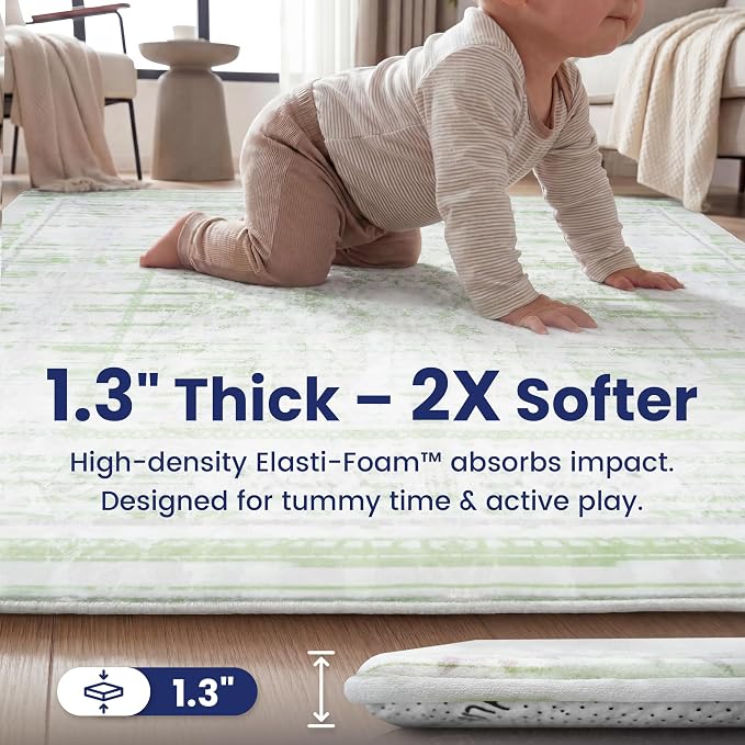 Huloo Sleep Baby Play Mat for Floor - 79x158 Inches 1.3" Thick Elasti-Foam Playpen Mat for Toddlers Infant Kids, Water-Repellent Nursery Rug, Non-Slip Backing for Crawling & Tummy Time, Grey Wash
